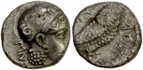 INDO-GREEK: Sophytes, ca. 305-294 BC, AR hemidrachm (1.48g), SNG ANS-9, local standard, head of Athena right, wearing crested Attic helmet, lettering ...