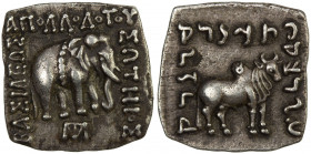 INDO-GREEK: Apollodotus I, ca. 180-160 BC, AR square drachm (2.38g), Bop-4Fvar, elephant // humped bull, without the reverse monogram, bold well cente...
