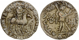 INDO-SCYTHIAN: Azes II, ca. 35 BC-5 AD, AR tetradrachm (9.62g), Taxila Sirsukh, c. 1-30's, Mitch-2450, king on horseback // Pallas standing, with shie...