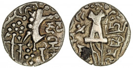 KIDARITE: Vinayaditya, late 5th century, debased AV dinar (9.64g), Mitch-3656/60, stylized decor, based on king standing on obverse, goddess Ardoksho ...