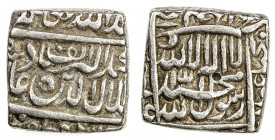 MUGHAL: Akbar I, 1556-1605, AR square ½ rupee (5.69g), Urdu Zafar Qarin, AH1000 ("alf"), KM-61.4, nice strike, one tiny testmark, strong VF, R. 
Esti...