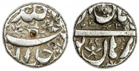 MUGHAL: Akbar I, 1556-1605, AR ½ rupee (5.69g), Burhanpur, ND, KM-66.6, month of Aban, 2 testmarks, struck from broad dies intended for the full rupee...