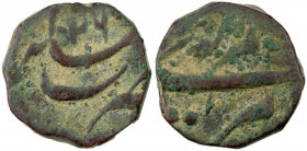 MUGHAL: Aurangzeb, 1658-1707, AE damri (=1/8 dam) (1.66g), Bhakhar, year 13, KM-—, cf. Zeno-137982 for a similar damri of year 13, also mint of Bhakha...