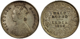 BRITISH INDIA: Victoria, Empress, 1876-1901, AR ½ rupee, 1896-C, KM-491, Type A bust, Type I reverse, EF-AU.
Estimate: USD 80 - 100