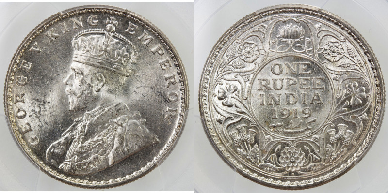 BRITISH INDIA: George V, 1910-1936, AR rupee, 1919(b), KM-524, S&W-8.47, Prid-22...