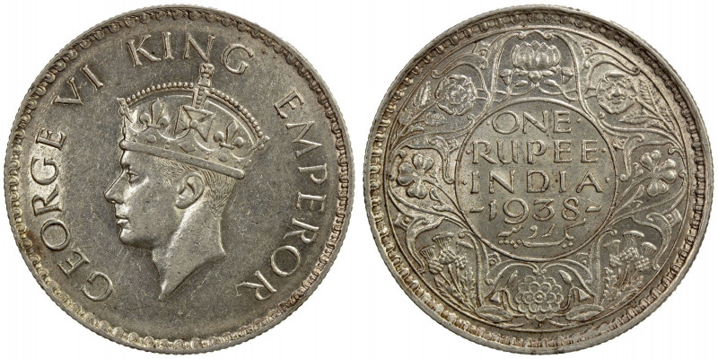 BRITISH INDIA: George VI, 1936-1947, AR rupee, 1938(b), KM-555, with dot variety...