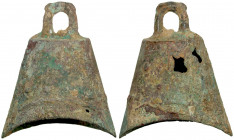 ZHOU: Spring and Autumn Period, 650-400 BC, AE bell money (18.37g), "bell money" (zhong qian or ch 'ung) with curved base, raised pellets in design, n...
