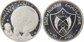 FUJEIRA: Muhammad b. Hamad al-Sharqi, 1952-1974, AR 10 riyals, 1969/AH1388, KM-4.1, Apollo XI on the Moon, fineness to the left, issue #9611, NGC grad...