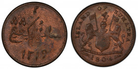 SUMATRA: AE keping, 1804/AH1219, KM-Tn1, Prid-1, Singapore merchant token, struck from worn dies, PCGS graded MS63 BN. Singapore merchant tokens circu...