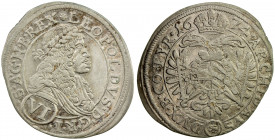 AUSTRIA: Leopold I, 1657-1705, AR 6 kreuzer, 1674, KM-1185, Vienna Mint issue, struck with roller dies, irregular margins, flan somewhat oval-shaped, ...