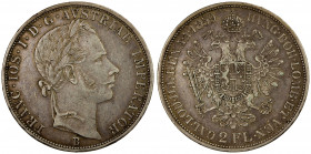 AUSTRIA: Franz Joseph I, 1848-1916, AR 2 florins (24.65g), 1859-B, KM-2230, 2 small scratches on obverse, EF.
Estimate: USD 90 - 120