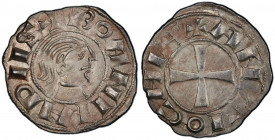 CRUSADERS: PRINCIPALITY OF ANTIOCH: Bohémond III, 1149-1163, AR denier, Malloy-15, class B type, + BOANVNDVS, bare head right; crescent in neck // + A...