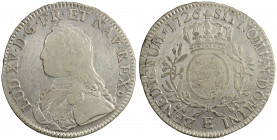 FRANCE: Louis XV, 1715-1774, AR ecu, Tours mint, 1726-E, KM-486.7, somewhat weakly struck, VF-EF.
Estimate: USD 75 - 100
