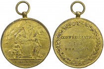 FRANCE: AE medal (16.59g), 1790, Hennin-140, Julius-118, 35mm gilt bronze medal for the Federative Pact of July 14, 1790 (1st Anniversary of the Storm...