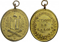 FRANCE: AE medal (16.55g), ND (1793), Hennin-571, 37x32mm oval gilt bronze medal regarding Actions of the Law by Jean-Theodore Maurisset, book support...