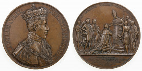 FRANCE: Charles X, 1824-1830, AE medal (153.65g), 1825, 66mm, bronze medal by Gatteaux & Barre, 'Sacre à Reims' Coronation at Reims, CAROLUS. X. REX. ...