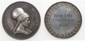 FRANCE: AR medal (63.21g), 1880, 50mm, silver medal by Dumarest, Institut de France medal – presented to Émile Gaston Boutmy, 1880, INSTITUT DE FRANCE...