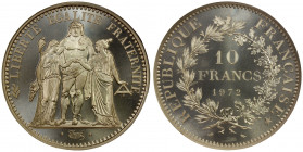 FRANCE: AR 10 francs piéfort, 1972, KM-P458, 500 struck, based on type KM-932, NGC graded Proof 68, R. 
Estimate: USD 140 - 180