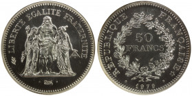 FRANCE: AR 50 francs piéfort, 1979, KM-P650, 2250 struck, based on type KM-941, NGC graded Proof 69, R. 
Estimate: USD 130 - 170