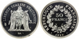 FRANCE: AR 50 francs piéfort, 1980, KM-P680, 2500 struck, based on type KM-941, with original certificat de garantie de PIEFORT, NGC graded PF67 UC, R...