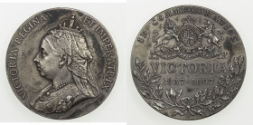 GREAT BRITAIN: Victoria, 1837-1901, AR medal (27.86g), 1897, BHM-3549var, 37mm oxidized silver medal for the Diamond Jubilee of Queen Victoria by The ...