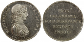 CISALPINE REPUBLIC: AR 30 soldi, Milan, year IX (1801), KM-1, Commemoration of the Peace of Lunéville of February 9, 1801 which confirmed the independ...