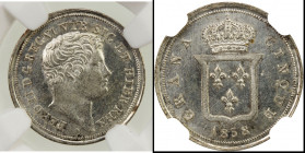 NAPLES & SICILY: Ferdinando II, 1830-1859, AR 5 grana, 1838, KM-326, lustrous, NGC graded MS61.
Estimate: USD 60 - 90