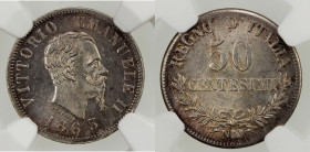 ITALY: Vittorio Emanuele II, 1861-1878, AR 50 centesimi, 1863-N, KM-14.2, light smoky toning, NGC graded MS62.
Estimate: USD 50 - 75