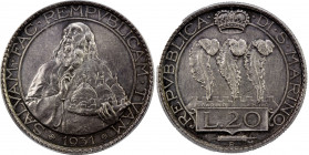 SAN MARINO: AR 20 lire, 1931-R, KM-11, ICG graded MS60 details (cleaned).
Estimate: USD 50 - 75