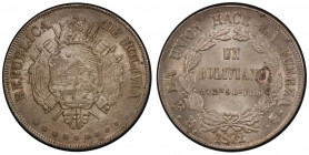 BOLIVIA: Republic, AR boliviano, 1872-PTS, KM-155.4, a lovely example with light lustrous tone! PCGS graded MS64.
Estimate: USD 125 - 175