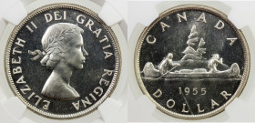 CANADA: Elizabeth II, 1952—, AR dollar, 1955, KM-D5, mintage of only 7,950 pieces (shoulder fold type), NGC PL 65, S. 
Estimate: USD 80 - 120