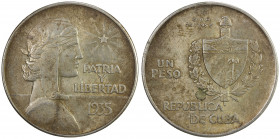 CUBA: Republic, AR peso, 1935, KM-22, "ABC" type, EF-AU. The ABC peso achieved its odd name from a group titled the "ABC". This group was a clandestin...