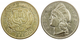 DOMINICAN REPUBLIC: AR peso, 1897-A, KM-16, struck at the Philadelphia Mint using dies made in Paris, AU.
Estimate: USD 120 - 150