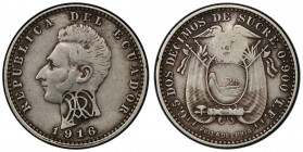 GALAPAGOS ISLANDS: AR 2 decimos, ND, KM-3, fantasy countermark "RA" on Ecuador 1916 AR 2 decimos host coin, PCGS graded VF20. There has always been co...