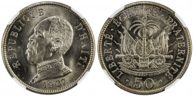 HAITI: Republic, 50 centimes, 1907, KM-56, a fantastic quality example! NGC graded MS66.
Estimate: USD 125 - 175