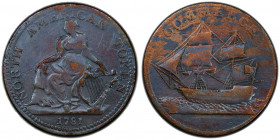 UNITED STATES: AE token, 1781, PCGS graded VF details, "North American" token, altered surfaces. Like Wood's 1723 Hibernia coppers this token portrays...