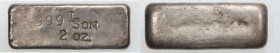 UNITED STATES: AR 2 ounce bar, ND (ca. 1970), EF, small poured "loaf" ingot of Lawrence and Son Smelters, Mohave, California; "999 LSon (monogram) / 2...