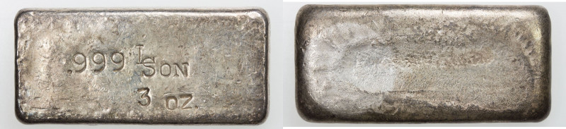 UNITED STATES: AR 3 ounce bar, ND (ca. 1970), EF, small poured "loaf" ingot of L...
