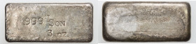 UNITED STATES: AR 3 ounce bar, ND (ca. 1970), EF, small poured "loaf" ingot of Lawrence and Son Smelters, Mohave, California; "999 LSon (monogram) / 3...
