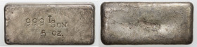 UNITED STATES: AR 5 ounce bar, ND (ca. 1970), VF-EF, small poured "loaf" ingot of Lawrence and Son Smelters, Mohave, California; "999 LSon (monogram) ...