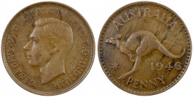 AUSTRALIA: George VI, 1936-1952, AE penny, 1946, KM-36, some reverse planchet striations, key date, VF.
Estimate: USD 60 - 90