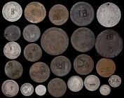 WORLDWIDE:LOT of 25 countermarked coins: Barbados: 1770 "IB" c/m on slick AE Great Britain halfpenny, "I.B" c/m over earlier c/m's on both sides of 17...