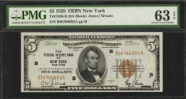 Fr. 1850-B. 1929 $5 Federal Reserve Bank Note. New York. PMG Choice Uncirculated 63 EPQ.

A crackling fresh $5 New York that displays superb embossi...