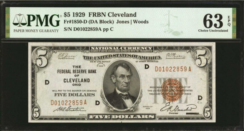 Fr. 1850-D. 1929 $5 Federal Reserve Bank Note. Cleveland. PMG Choice Uncirculate...