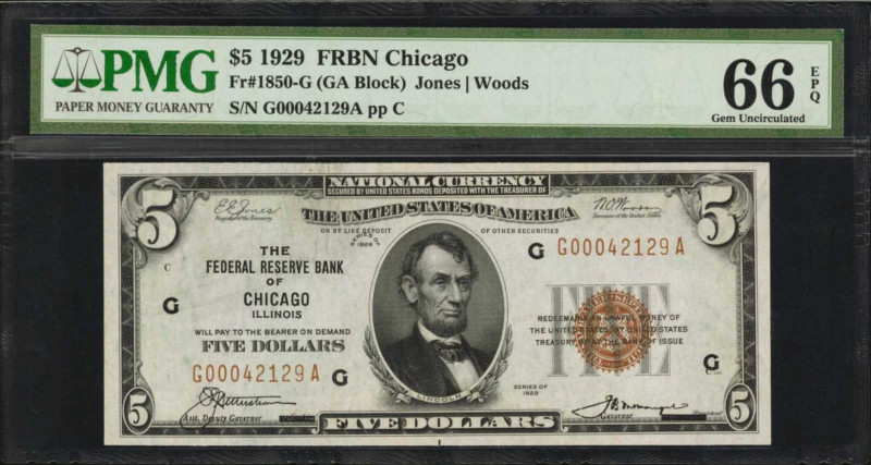 Fr. 1850-G. 1929 $5 Federal Reserve Bank Note. Chicago. PMG Gem Uncirculated 66 ...