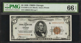 Fr. 1850-G. 1929 $5 Federal Reserve Bank Note. Chicago. PMG Gem Uncirculated 66 EPQ.

A gorgeous Chicago $5 FRBN with large margins and super emboss...