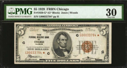 Fr. 1850-G*. 1929 $5 Federal Reserve Bank Star Note. Chicago. PMG Very Fine 30.

All Federal Reserve Bank Note replacements are scarce and this note...