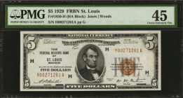 Fr. 1850-H. 1929 $5 Federal Reserve Bank Note. St. Louis. PMG Choice Extremely Fine 45.

In the entire $5 FRBN series, only the San Francisco distri...