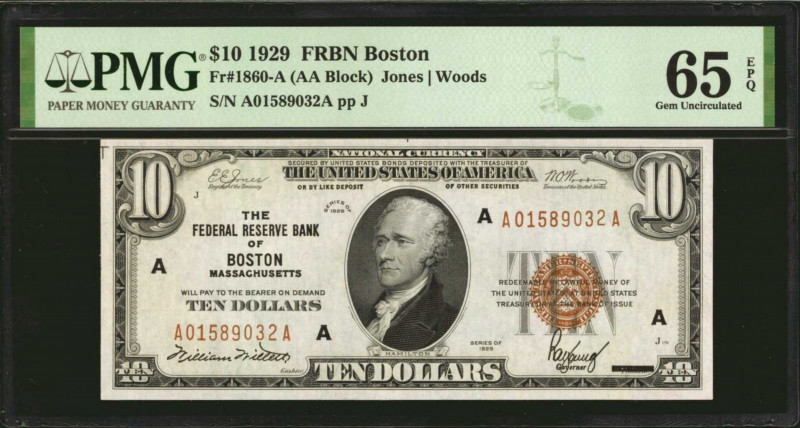 Fr. 1860-A. 1929 $10 Federal Reserve Bank Note. Boston. PMG Gem Uncirculated 65 ...