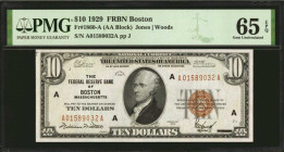 Fr. 1860-A. 1929 $10 Federal Reserve Bank Note. Boston. PMG Gem Uncirculated 65 EPQ.

Large even margins and great centering are noticed on this Bos...